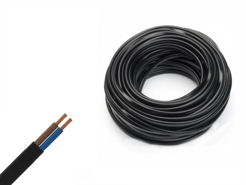 12 / 24 / 230 volt kabel, 2 x 0.75mm, per 2 meter - zwart