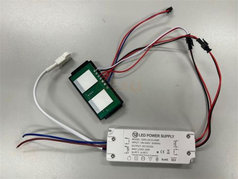 12V 2A 24W LED Driver with Dual Touch Switch and 230V Output for Mirror Heating – Model GWV-2412+GWP