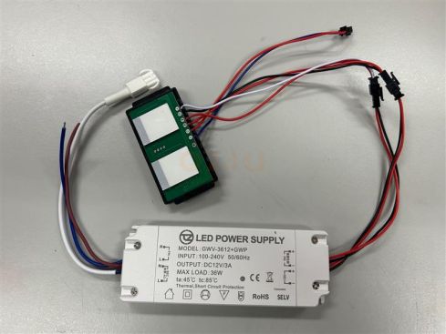 12V 3A 36W LED Driver with Dual Touch Switch and 230V Output for Mirror Heating – Model GWV-3612+GWP