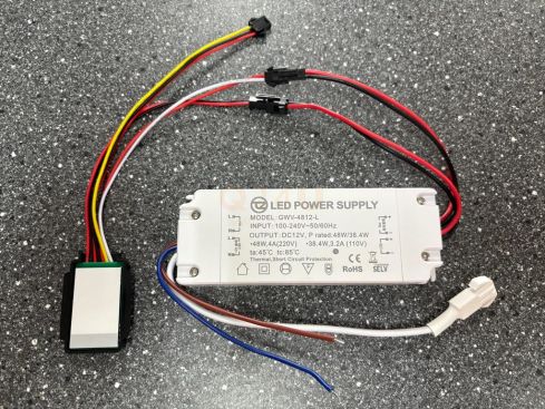 12V 4A 48W LED Driver with Touch Switch and 230V Output for Mirror Heaters – Model GWV-4812-L