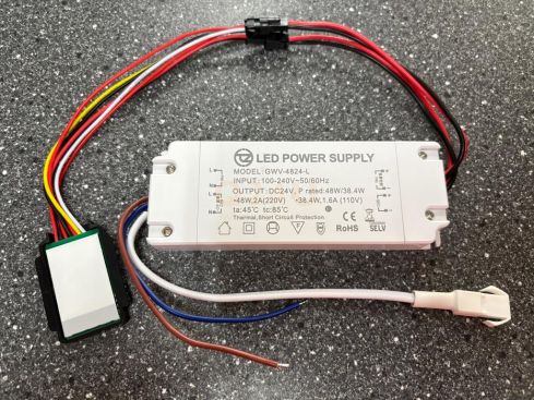 24V 4A 48W LED Driver with Touch Switch and 230V Output for Mirror Heaters – Model GWV-4824-L