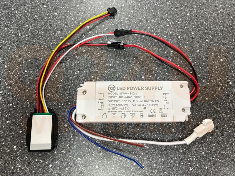 12V 4A 48W LED Driver with Touch Switch and 230V Output for Mirror Heaters – Model GWV-4812-L