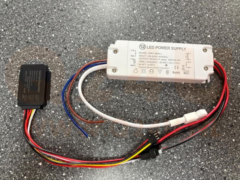 24V 3A 36W LED Driver with Touch Switch and 230V Output for Mirror Heaters – Model GWV-3624-L