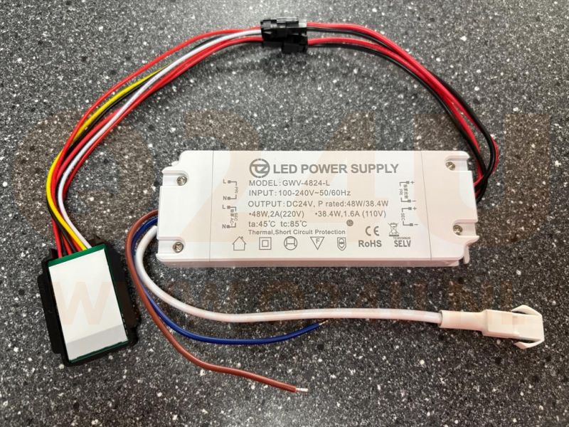 24V 4A 48W LED Driver with Touch Switch and 230V Output for Mirror Heaters – Model GWV-4824-L